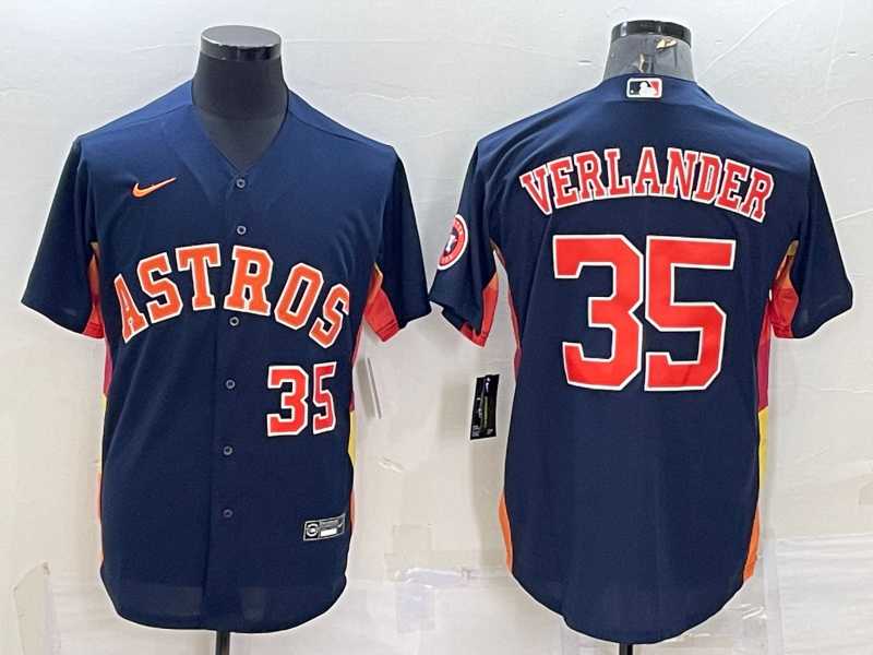 Men%27s Houston Astros #35 Justin Verlander Number Navy Blue With Patch Stitched MLB Cool Base Nike Jersey->houston astros->MLB Jersey
